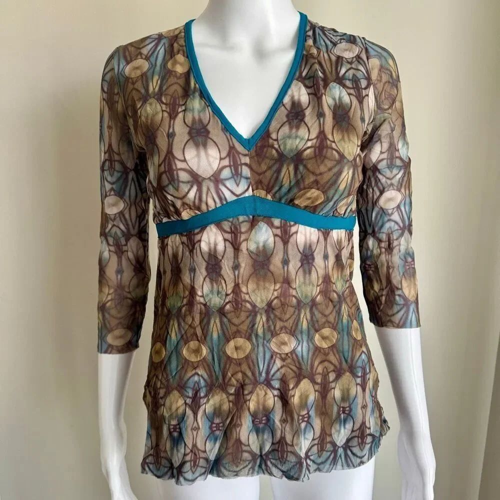 Sweet Pea Y2K Mesh Multicolored Sheer 3/4 Sleeve Top